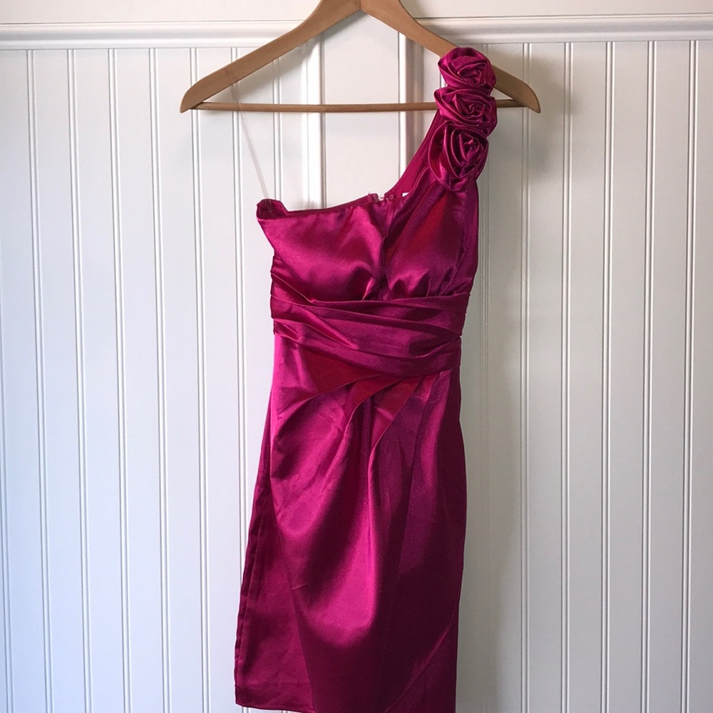 Fuchsia OneShoulder Homecoming Wedding Guest Dress